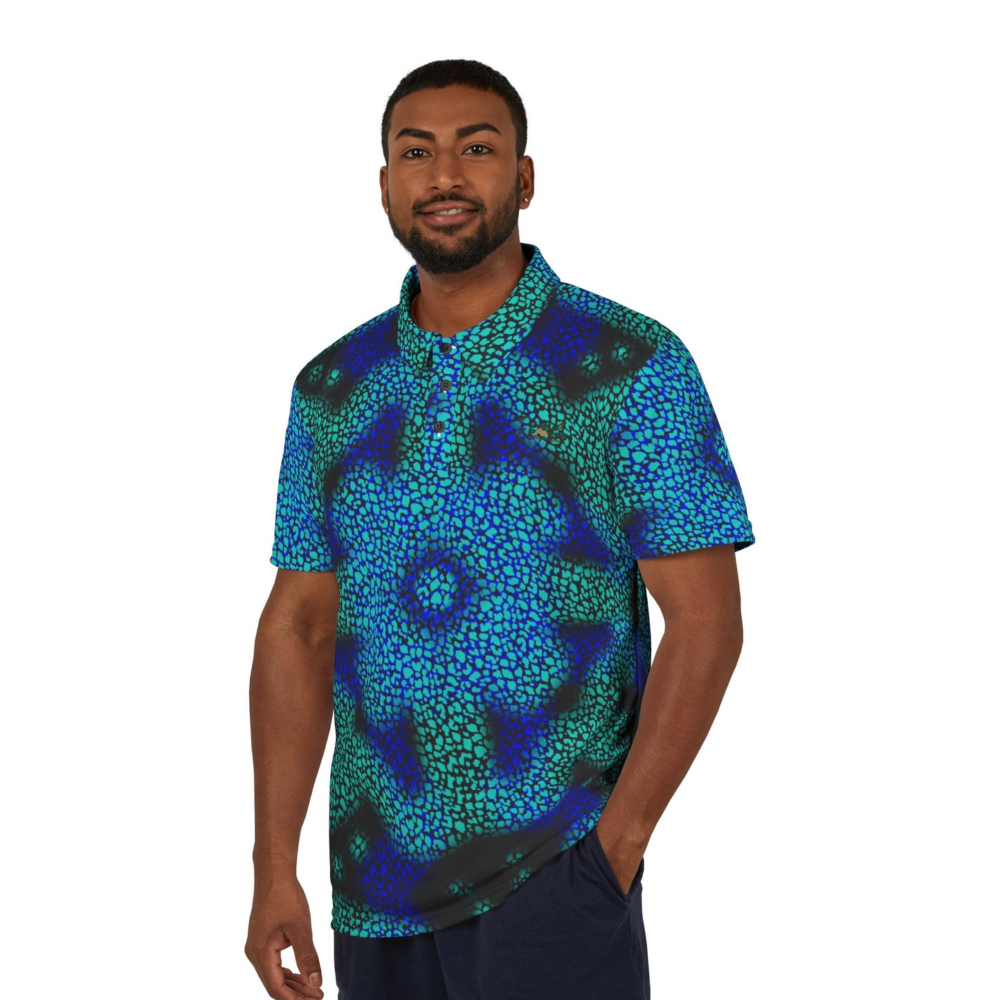 Blaues abstraktes Premium-Poloshirt – Golf Xpress Warehouse