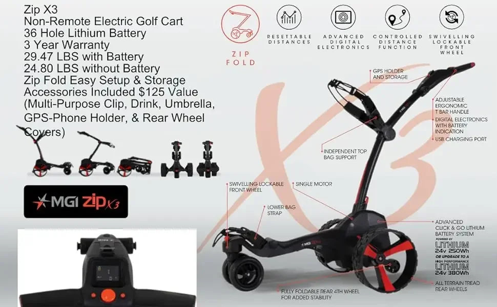 AQMGI Zip X3 Electric Golf Cart – 36-Hole Lithium Power with Premium Accessories