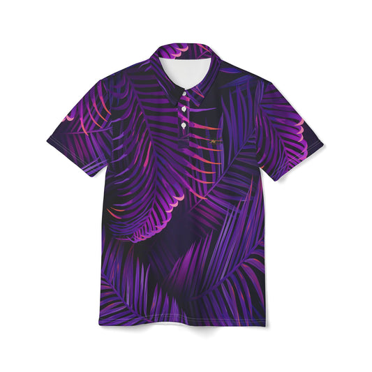 Purple Leafy Hawaiian Unisex Polo Shirt - Made in USA